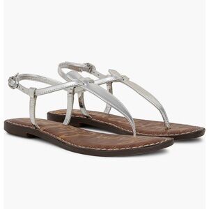 Sam Edelman Metallic Silver T-Strap Leather Sandals - Size 11